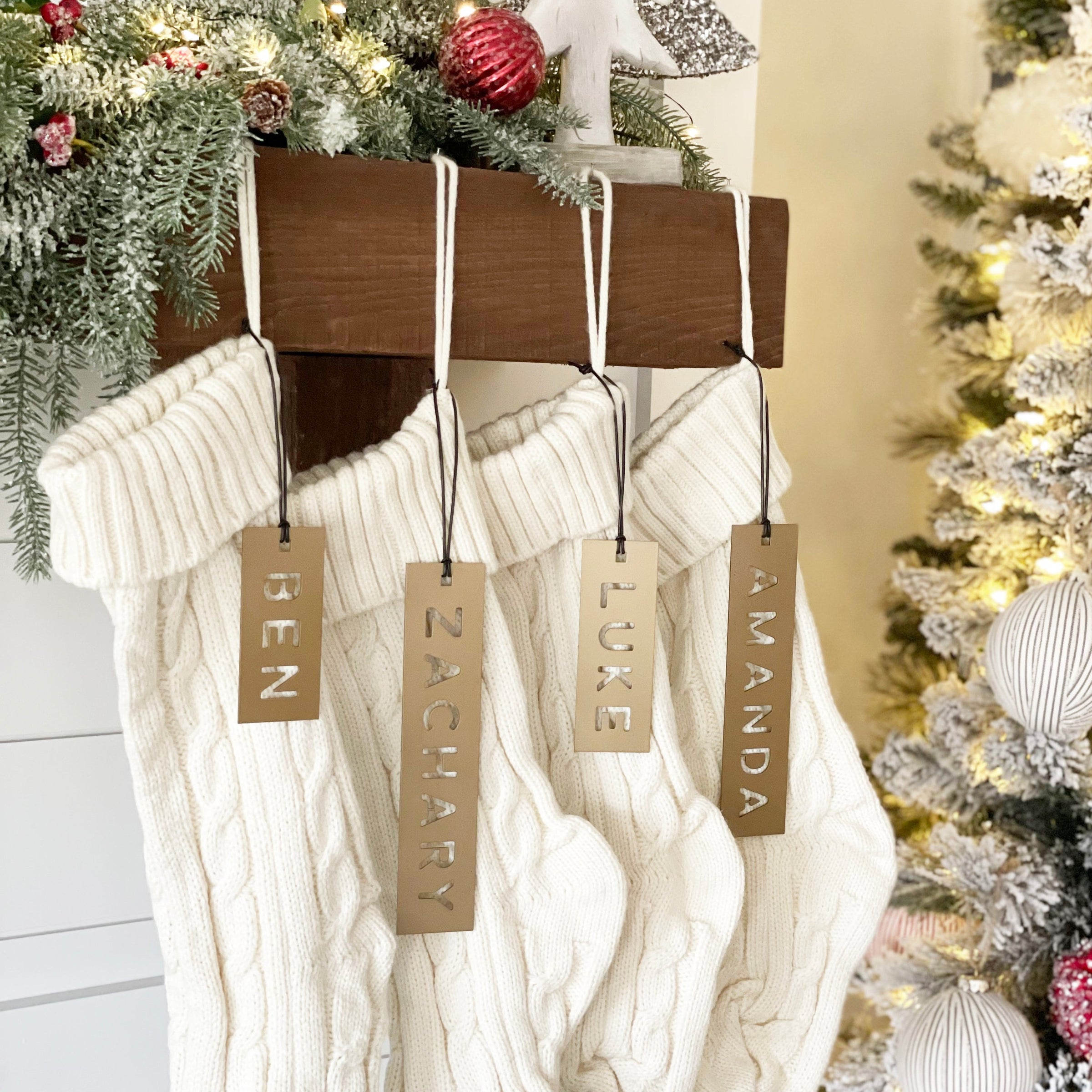 Stocking Name Tags Personalized Holiday Gift Tag Christmas Decor Large Wood  Stocking Labels