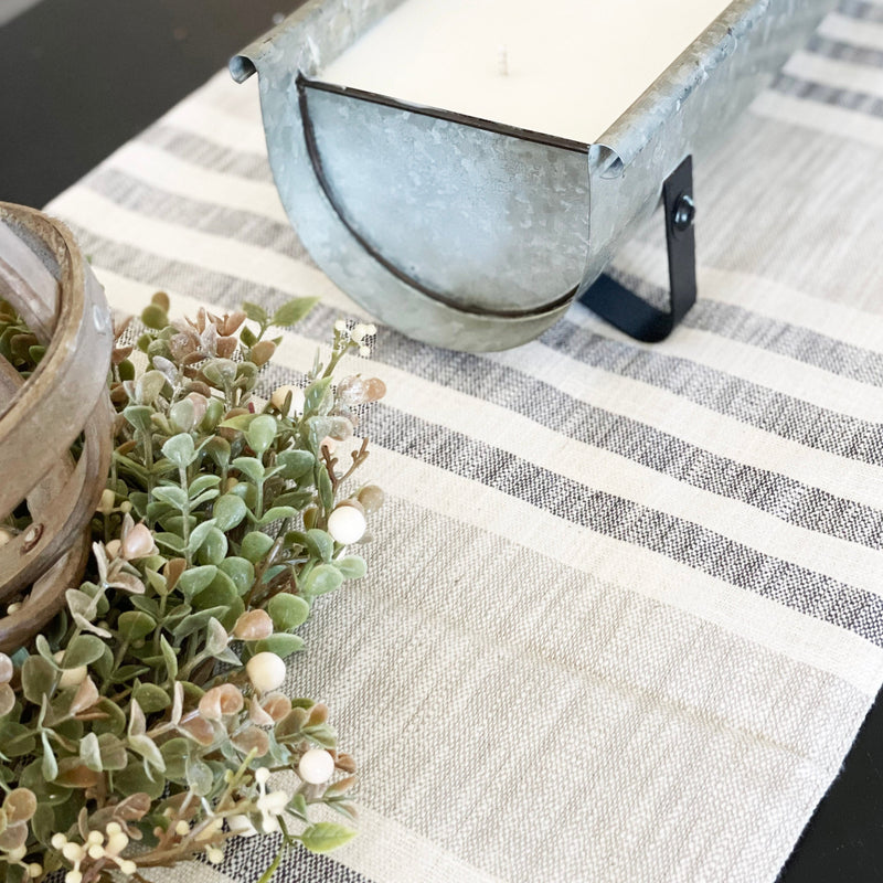 BUNDLE Gray Striped Table Runner + Chicken Feeder Candle