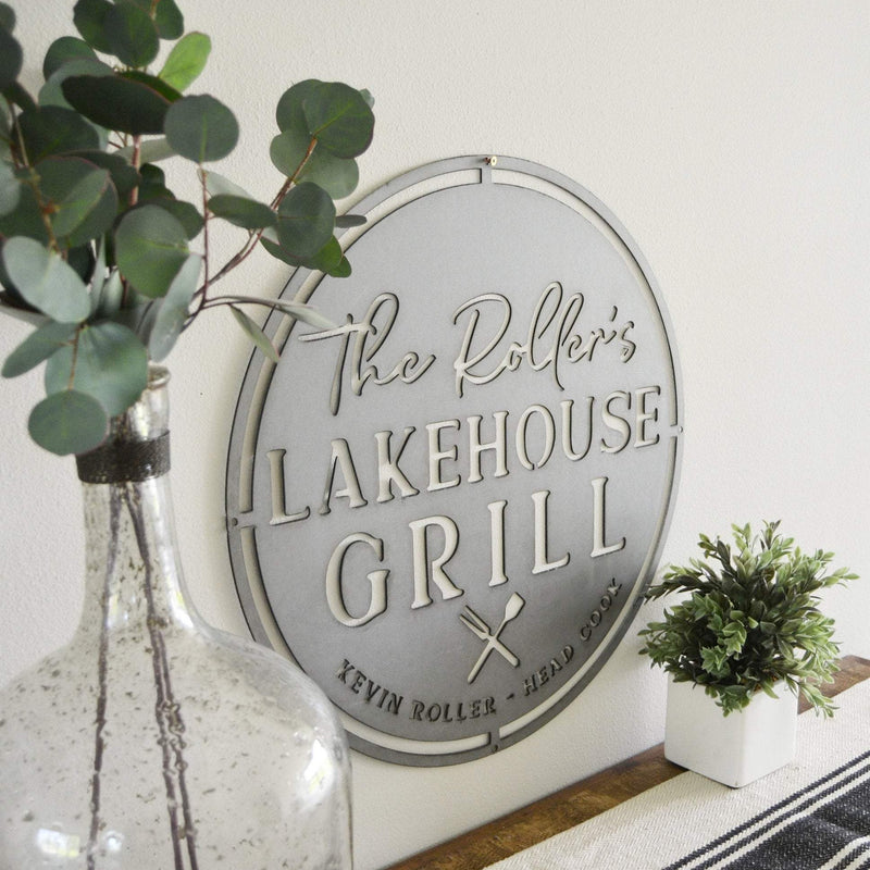 Personalized Lakehouse Grill Round - Metal Sign
